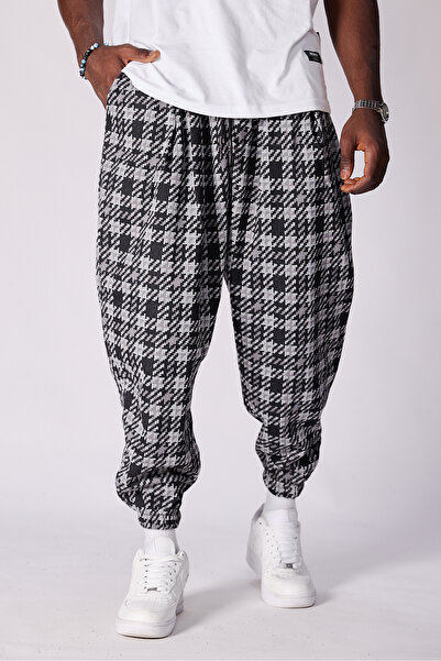 Superbluemexico Unisex Jacquard Patterned Pleated Baggy Trousers