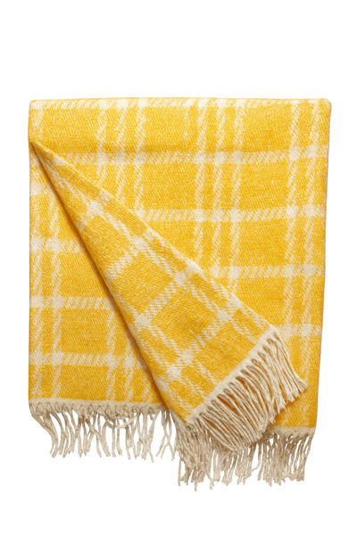 Avoria Kadın Sarı Ekose Desenli Soft Dokulu Püsküllü Panço