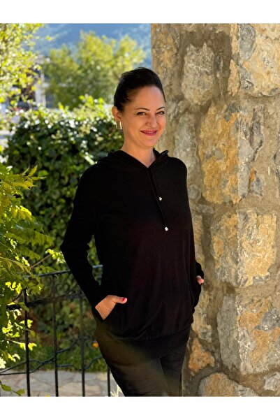 Punta Otantik MT3096 Tricotaj cu cu glugă buzunare Swea tricou Negru