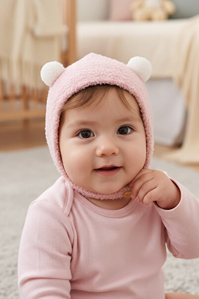 TAKIŞTIR Pink Color Pompom Detailed Baby Plush Hat