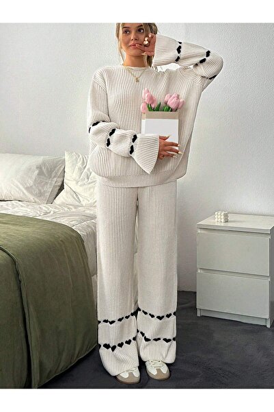 TOFAN TRİKO Oversize Set with Heart Detail