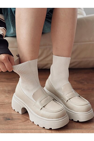 Zerenyus Μπότες Stretch Πλεκτά Μπεζ Premium Wanye