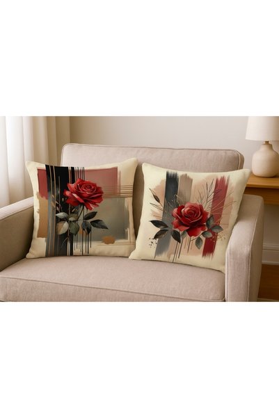 MİNOZA Digital Printed Rose Pattern Decorative Throw Pillow Cover - Home
