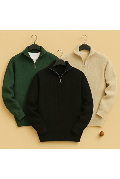 pepule 3 قطع من البلوزات المحبوكة الفاخرة ذات السحاب النصفي