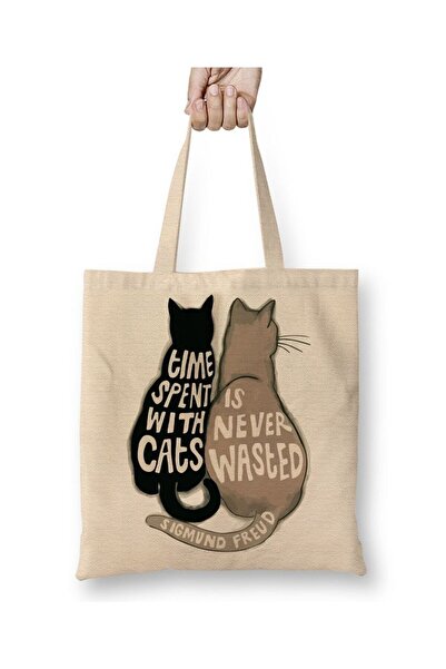 Toyaso Cats Cat Sigmund Freud Λευκή υφασμάτινη τσάντα με μακριά λαβή Τσάντα α...