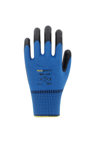 MAXSAFETYS Maxsafety Zebra Nitril Kaplı İş Eldiveni Mavi-Siyah No: 9 Bahçe El...