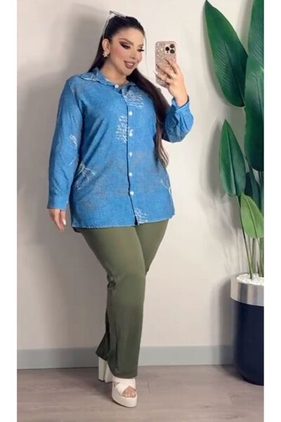 BONİTA FASHİON Plus Size Women's Straight Leg Pants and Denim Look Patterned ...