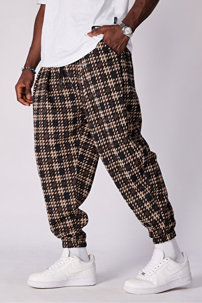 Superbluemexico Unisex Jacquard Patterned Pleated Baggy Trousers