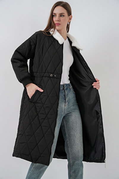 Bigdart Women's Quilted Long Puffer Coat 5221 - Black