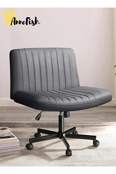 AnneFish Criss Cross Chair with Wheels Fabric Padded Armless Cross Legged Office Desk Chair Computer Task