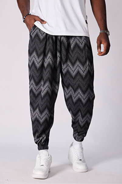 Superbluemexico Unisex Jacquard Patterned Pleated Baggy Trousers