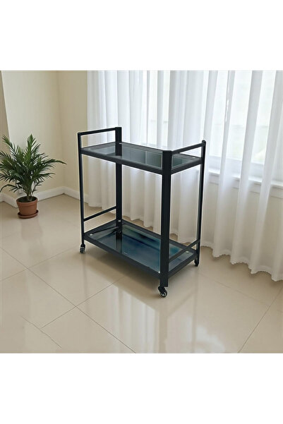 DEC45 2-tier black glass serving cart