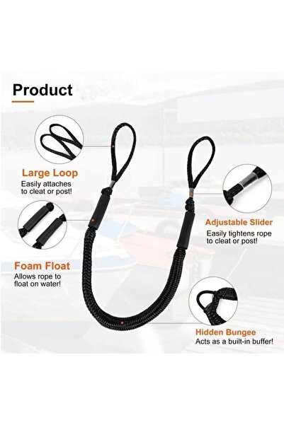 Onuvio Set of 2 bungee cords 1.2–2.1 m with marine loop – extendable mooring for boat and pontoon - Black