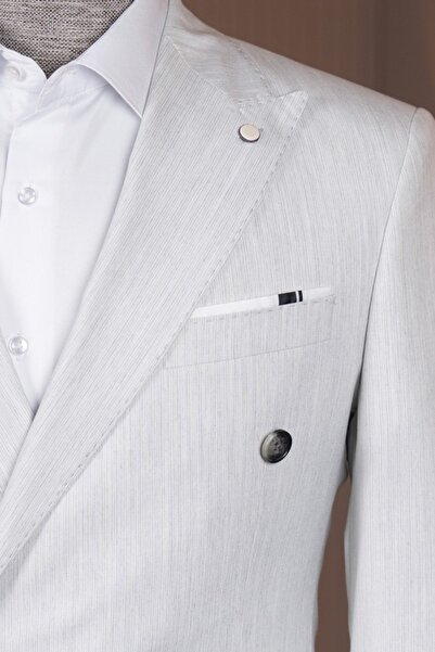 Terziayhan Exclusive Men's Striped Double-Breasted Piece Suit Slimfit Swallow Collar Double Slit