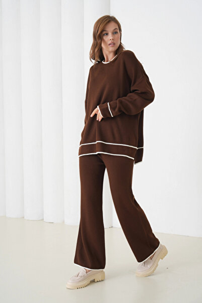 Park Karon Women's Black Crew Neck Oversized Sweater Pants Knitwear Top-Bottom Set 12352