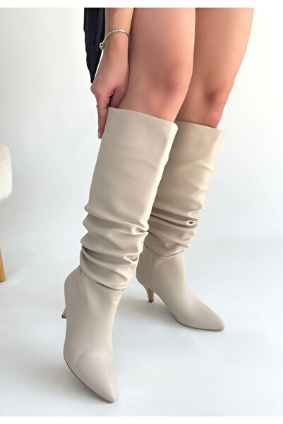 Erbilden Zelya beige leather high heel boots