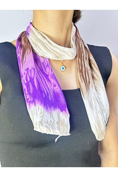 Gönülden Tasarım Chiffon Patterned Women's Scarf Neck Tie 110X15 cm Purple