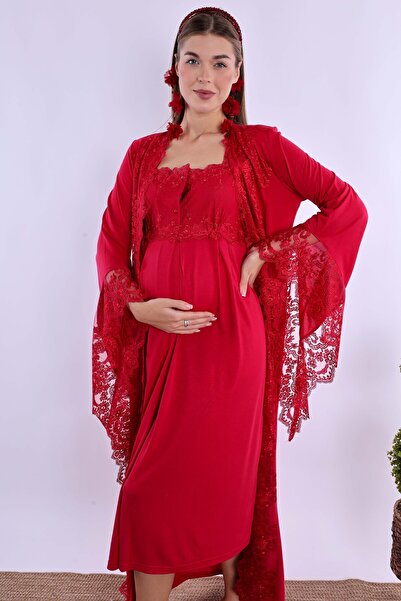 ByLohusa Effortt Cherry Dressing Gown Σετ Νυχτικό εγκυμοσύνης εγκυμοσύνης
