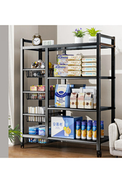 OEM Metal shelf with 4 shelves and 3 baskets for portable storage