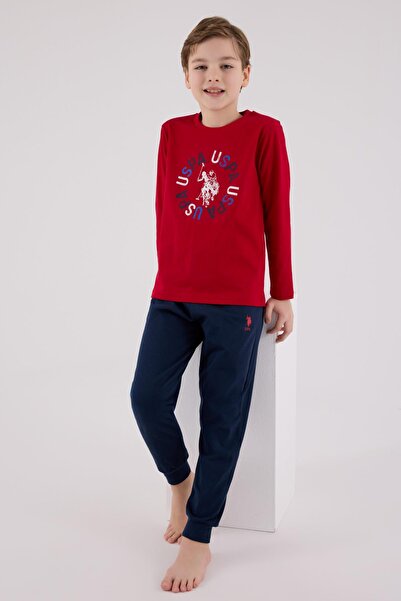 U.S. Polo Assn. Boys' Single Layer Pajama Set, Long Sleeve Pajama Set, 100% Cotton