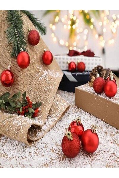 klbk 6-piece 8cm christmas tree ornament set - red