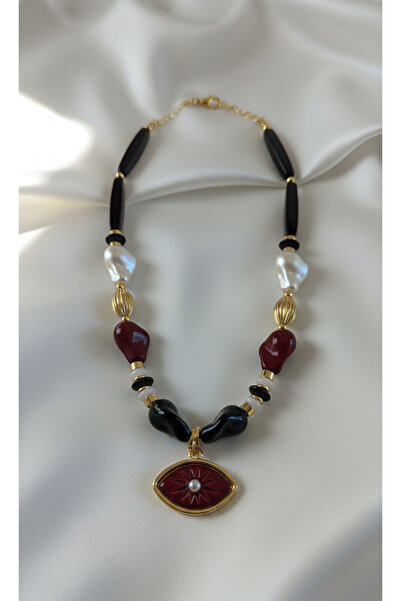 SR Jewelry Box Mistik Göz Kolye – Barok İnci Detaylı, Bohem Tasarım, Kırmızı ...