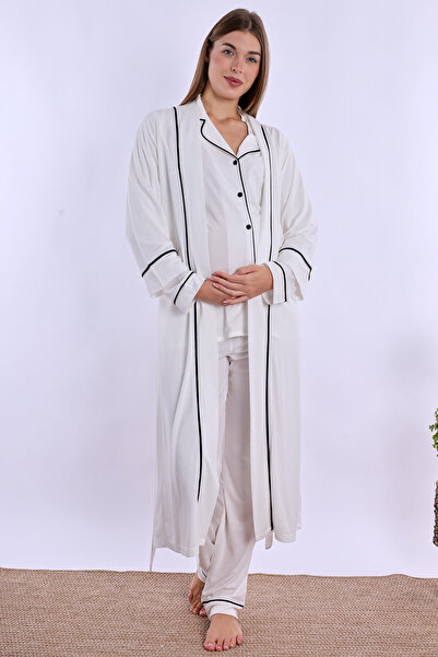 ByLohusa Effortt Ecru Maternity Pajama Set with Dressing Gown