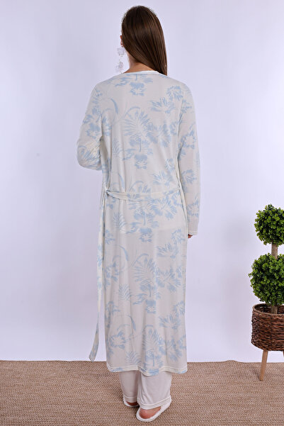 ByLohusa Effortt Mavi/Ekru Sabahlıklı Hamile Lohusa Pijama Takımı