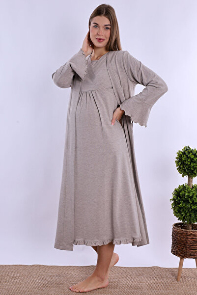 ByLohusa Set cămașă de noapte de maternitate Effortt bej cu halat