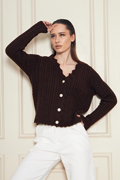 Irmak Kerekli Women's V-Neck Pearl Button Soft Textured Hair Knitwear Cardigan 70917