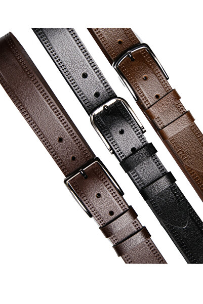 CüzCan Справжня шкіра, спеціальний подвійний шов, 4 см, класичний чоловічий ремінь - 3 штуки