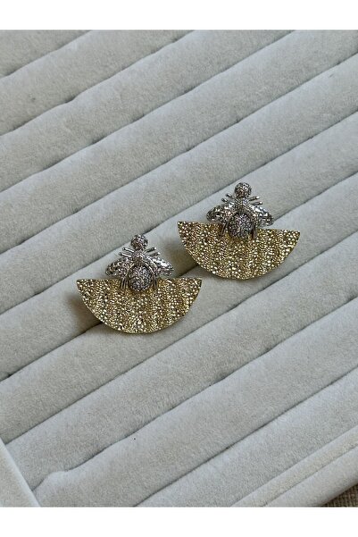 Ladies&Gentlemen Zircon Stone Bee Detailed Textured Gold Women's Earrings