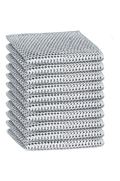 OME Set of 10 double-layer abrasive dishcloths, 20 x 20 cm, Silver