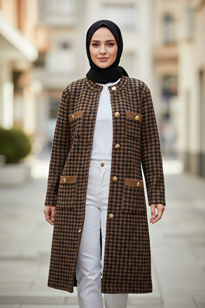 Kamalı Χειμερινό παλτό από ατσάλινο πλέγμα Ζακέτα με μοτίβο με κουμπιά στο μπροστινό μέρος Τζακέτα με μοτίβο με κουμπιά