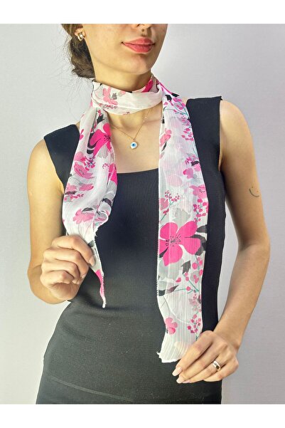 Gönülden Tasarım 140X18 Cm șifon roz floral eșarfă pentru femei cravată pentr...