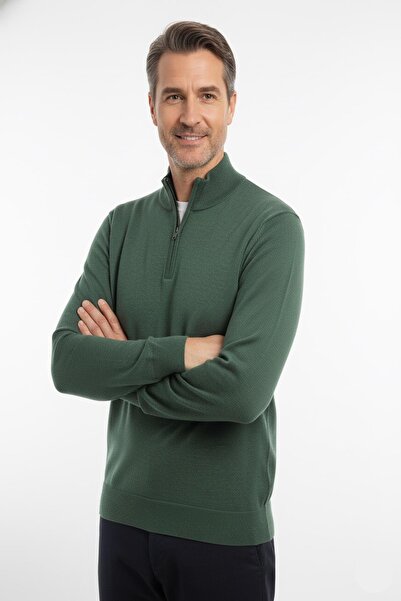 Mutlu City Ανδρικό πλεκτό πουλόβερ από λεπτό μαλλί, κανονική εφαρμογή, με φερμουάρ, μισό ζιβάγκο, μπλούζα πουλόβερ 5160