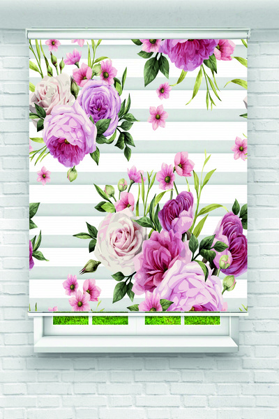 Yznhome Pembe Gül ve Tomurcuk Desenli Romantik Zebra Perde – YZN-1051