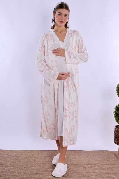 ByLohusa Effortt Powder/Ecru Maternity Nightgown Set with Dressing Gown