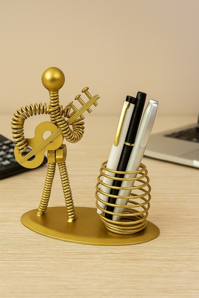 SAZAK AKSESUAR Gold Metal Müzisyen Adam Dekoratif Kalemlik Masa Üstü Ofis Aks...