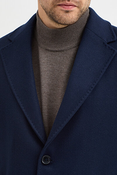 Frappoli Чоловіче темно-синє пальто Grande з кашеміру з коміром-піджаком, вузького крою