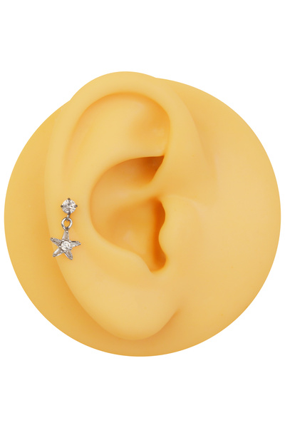 Cadının Dükkanı Gümüş Renk Sallantılı Yıldız Figürlü Zirkon Taşlı 316L Cerrah...