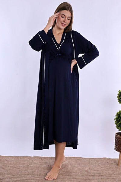 ByLohusa Effortt Navy Blue Νυχτικό εγκυμοσύνης με Peignoir
