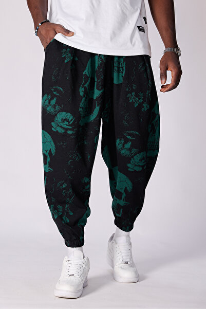 Superbluemexico Unisex Jacquard Patterned Pleated Baggy Trousers