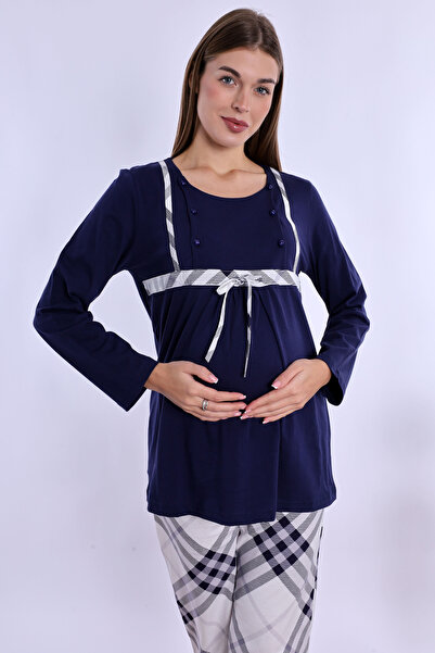 ByLohusa Effortt Navy Blue 100% Cotton Maternity Pajama Set