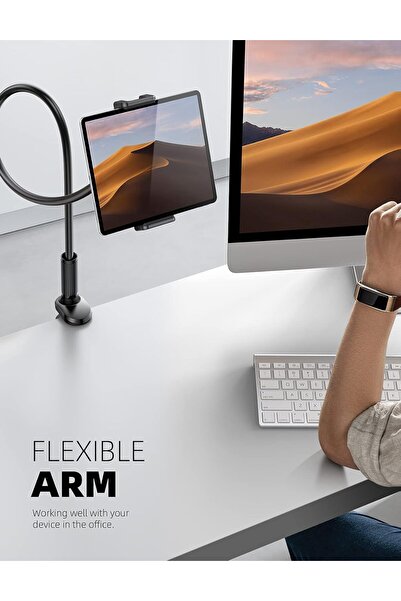 Lamicall Gooseneck Tablet Mount Holder for Bed - Flexible Arm Clamp (4.7-11") - Black