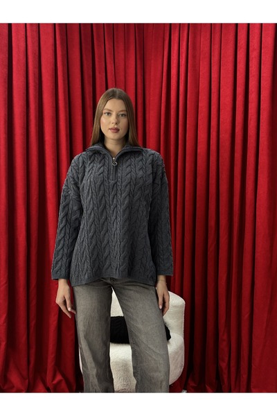 Neva Wear Oversized Cut Hair Knit Zippered Sweater