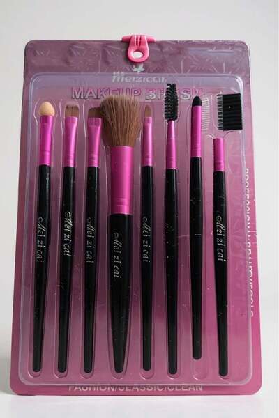 TAKIŞTIR 8-Piece Pink and Black Color Makeup Brush Set
