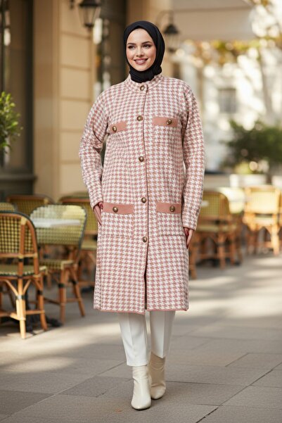 Kamalı Steel Knit Winter Coat Cardigan Front Buttoned Patterned Hijab Knitwear Cardigan