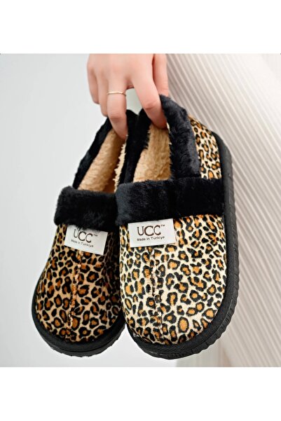 Ozzo Woman Kadın leopar desenli ev pandufu ev ayakkabısı