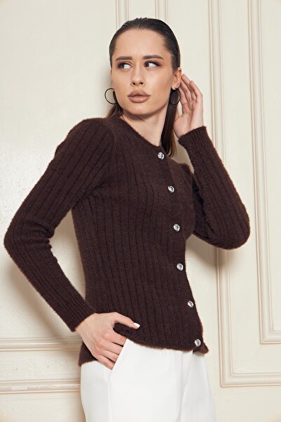 Irmak Kerekli Women's Soft Textured Beard Drawstring Ribbed Knitwear Cardigan Buttoned Cardigan 791613